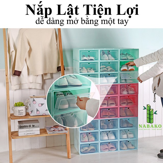 [TẶNG VỚ] Hộp Đựng Giày Bằng Nhựa Trong Suốt Size Lớn Xếp Gọn Nhiều Màu - NABAKO