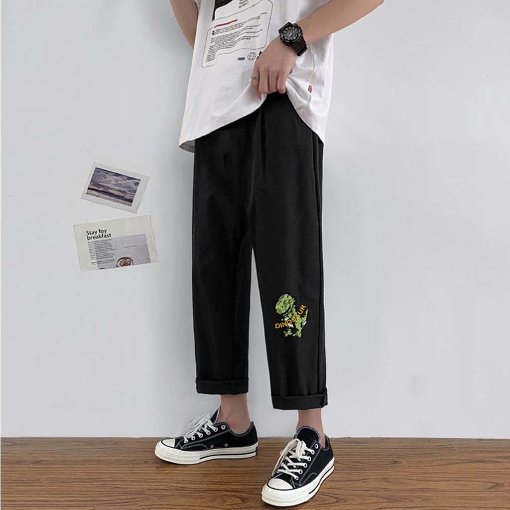 Quần Baggy Kaki unisex Khủng Long, Basic nam nữ cạp chun ống rộng phong cách Hàn Quốc ulzzang - MayLinh shop