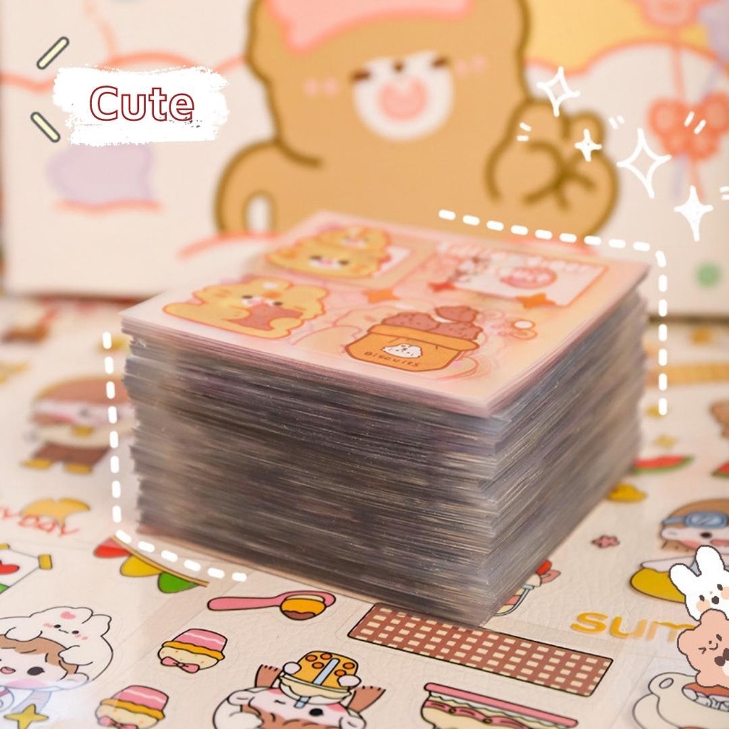 Sticker dán gấu vàng dễ thương trang trí bình nước, điện thoại nhựa PET siêu dính chống nước