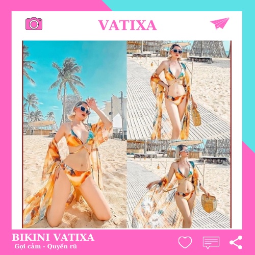 Bikini Đồ Bơi Hai Mảnh Kèm Aó Choàng Họa Tiết Lửa Sexy VATIXA BKN110