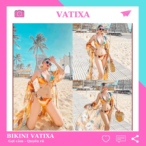 Bikini Đồ Bơi Hai Mảnh Kèm Aó Choàng Họa Tiết Lửa Sexy VATIXA BKN110