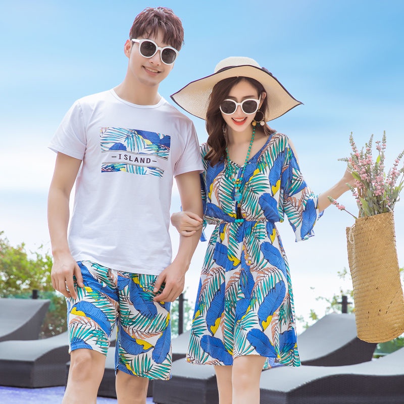 Bộ Áo Thun Tay Ngắn + Chân Váy Chữ A Phong Cách Thái Lan Thời Trang Mùa Hè Cho Cặp Đôi