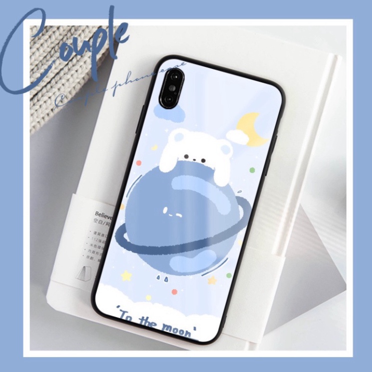 Ốp lưng iphone 6, 7, 8 Plus, X, XS, XR, XSMAX, 11, 11PRO, 11 PROMAX, 12, 13 PROMAX GẤU ÔM ngoài hành tinh XANH BẰNG KÍNH