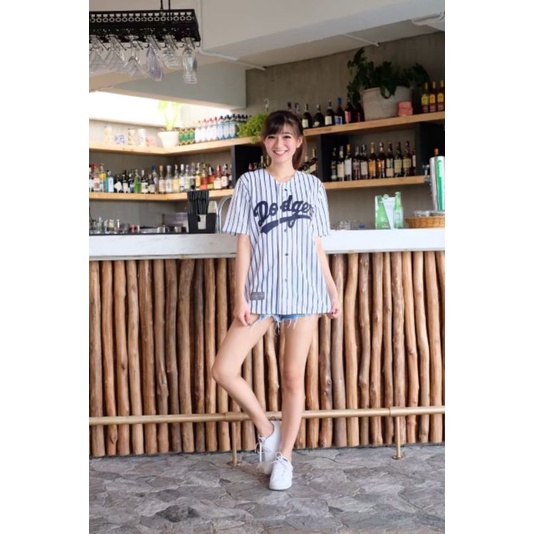Áo thun bóng chày tay ngắn in chữ DODGERS thời trang cho nam và nữ