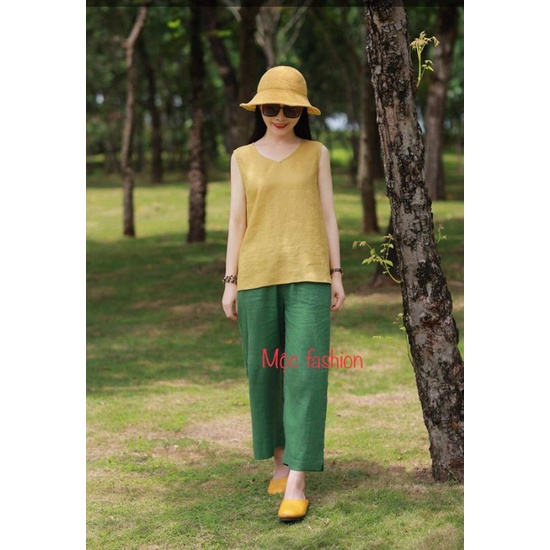 Bộ linen cổ tim sát nách quần ống tộng đủ size S đến XL 44-63kg