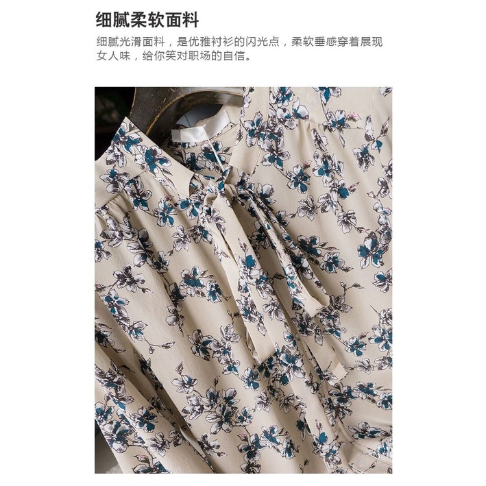 Áo Sơ Mi Voan Hoa Dáng Rộng Thắt Nơ Phong Cách Hàn Quốc Thời Trang Cho Nữ