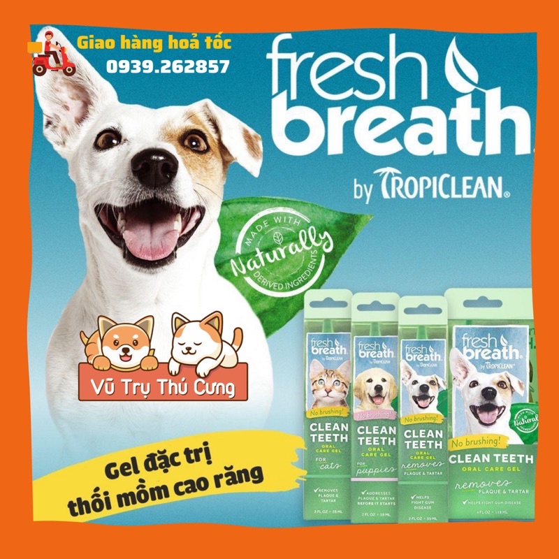Gel vệ sinh răng miệng Tropiclean cho Chó, hàng Mỹ, sạch răng thơm miệng cho chó
