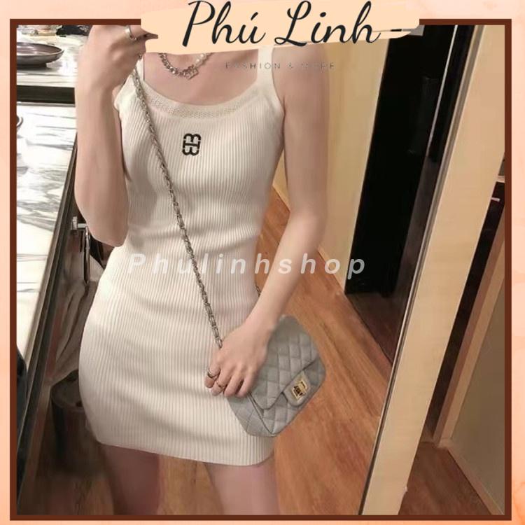 MS557 Váy Đầm Nữ Hai Dây Ôm Body Cổ Vuông Bản To Logo Ngực