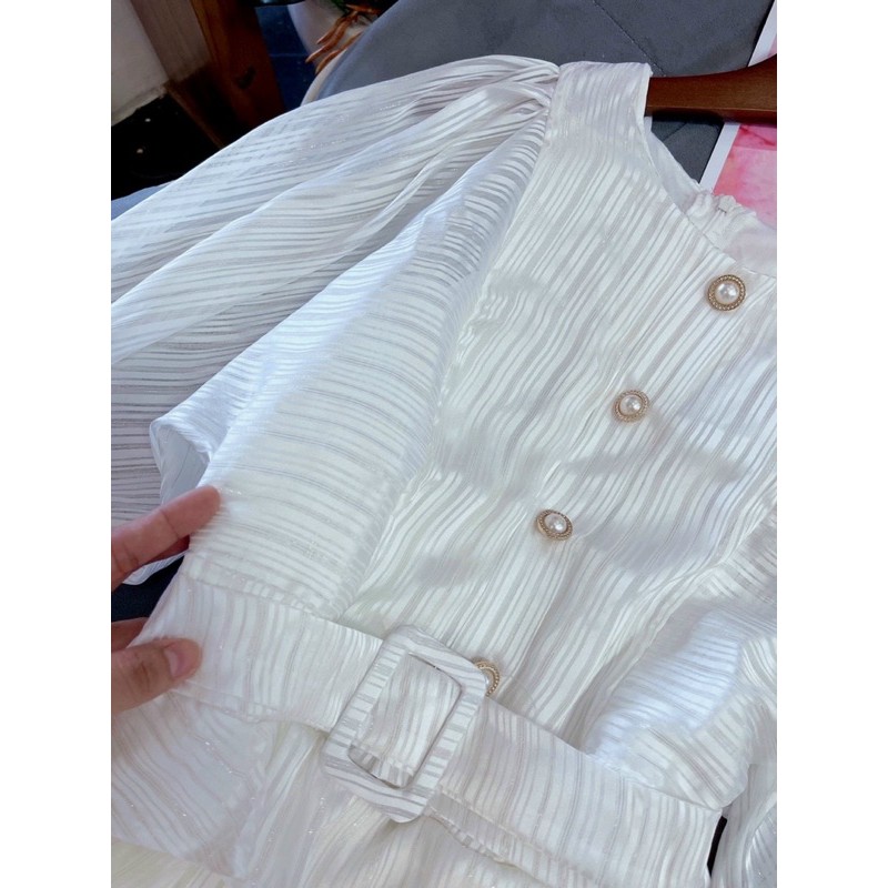 Đầm dự tiệc màu trắng bèo xếp tầng kèm belt siêu hot | BigBuy360 - bigbuy360.vn