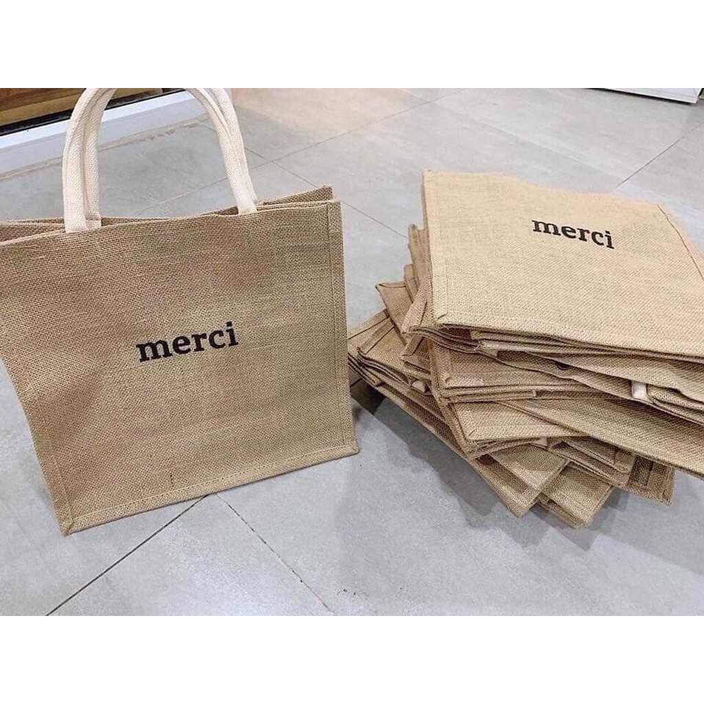 Túi Cói Merci Phong Cách Vintage 1 Màu Sáng, Có Đệm Đáy Giữ Form Túi, Có Lót