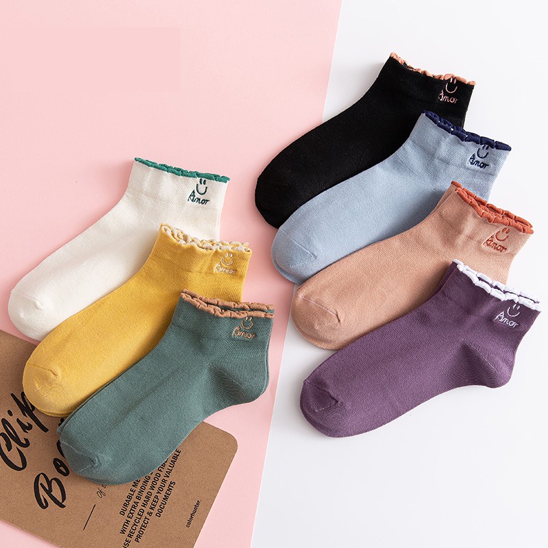 Set 7 đôi nữ mặt cười 🍁FREESHIP🍁Tất nữ ngắn cổ bèo phong cách Hàn Quốc