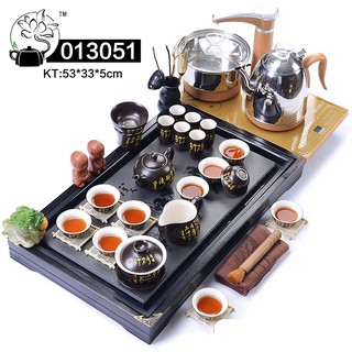 Bàn trà điện thông minh bàn gỗ mặt đá ấm chén gốm sứ tử sa để phòng khách - Mã : 013011-191