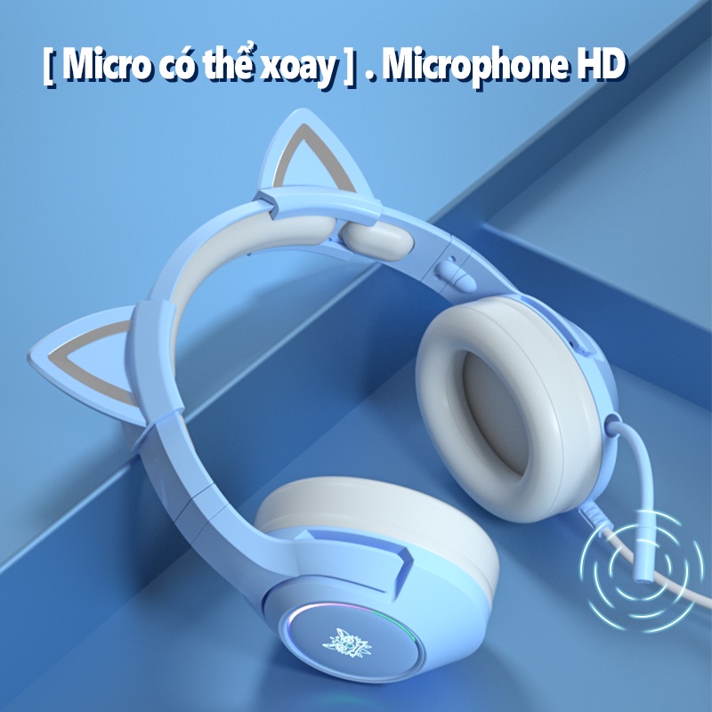 ONIKUMA K9 Tai nghe chơi game chụp tai có mic với tai mèo có thể tháo rời cho điện thoại máy tính xách tay PC/PS4