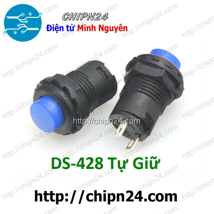 [2 CÁI] Nút nhấn Tự Giữ DS-428 Xanh Dương (Đường kính 12MM)