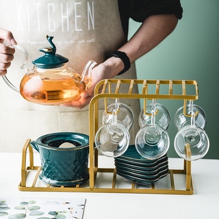 Bộ Ấm Trà Bằng Thủy Tinh Hình Thiên Nga Kèm Giá Đỡ Và Đĩa Lót