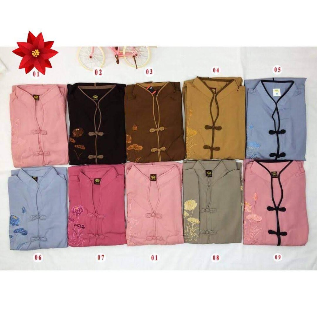 Áo Lam Đi Chùa Bộ Đi Chùa Cổ Tàu Thêu Sen Vải Đẹp Mịn Thoáng Mát, May Thêu Cẩn Thận Mặc Thoải Mái Kín Đáo Khi Đi Lễ Chùa | BigBuy360 - bigbuy360.vn