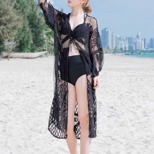 [ HÀNG CAO CẤP] Khoác ren đen nữ đi biển