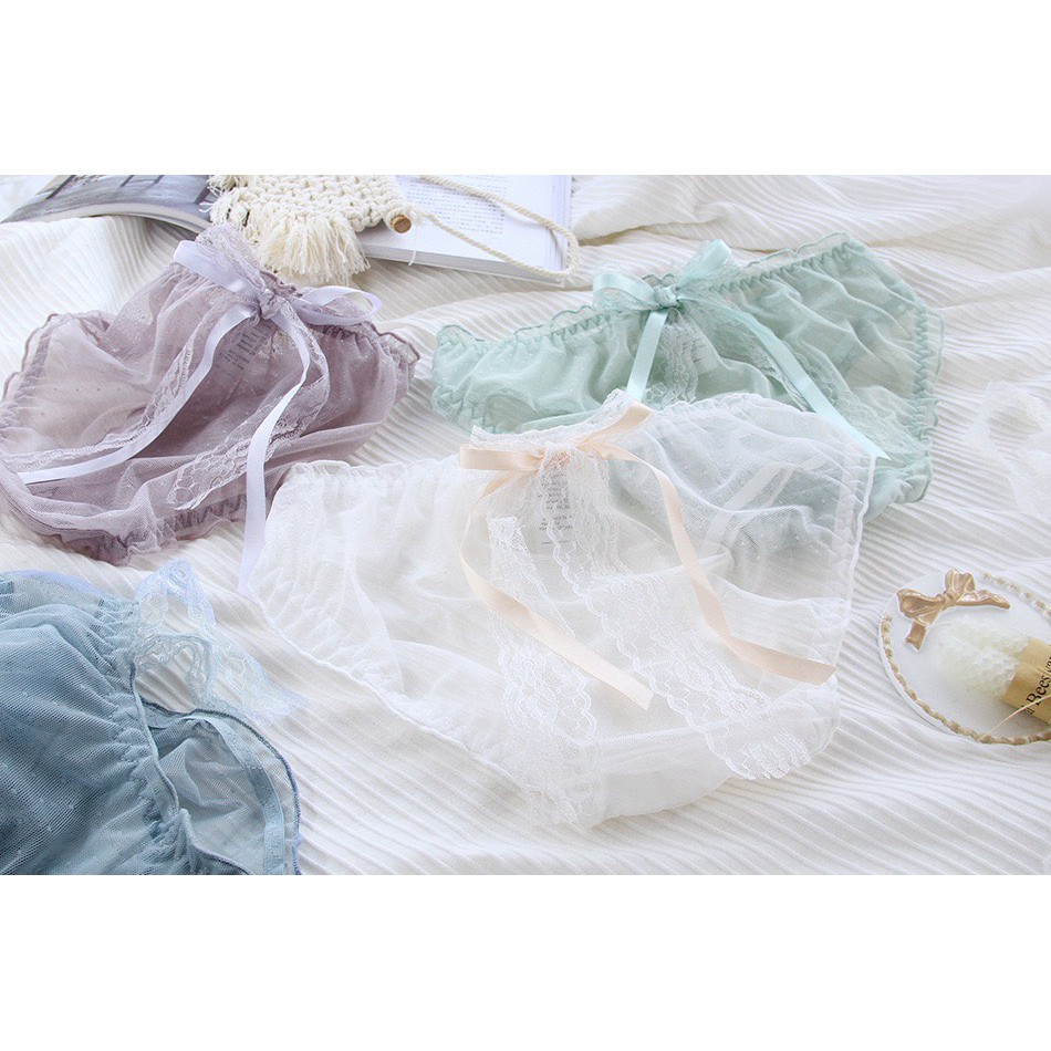 Quần Lót Nữ Ren xuất Nhật cao cấp trong suốt đính nơ mềm mại tôn dáng gợi cảm mẫu L213