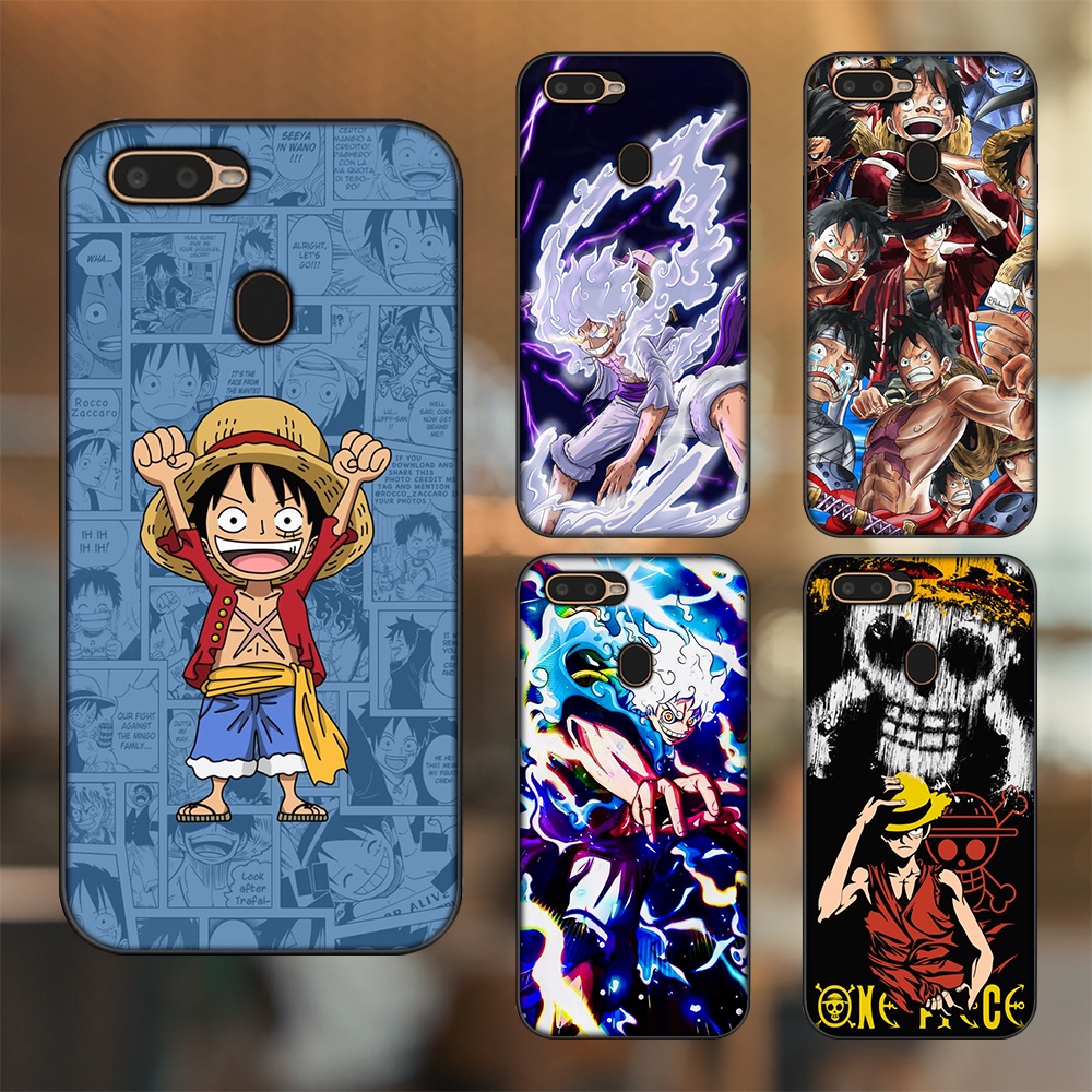 Ốp lưng Oppo A5S, A7, A12, F9 viền đen in hình Luffy One Piece