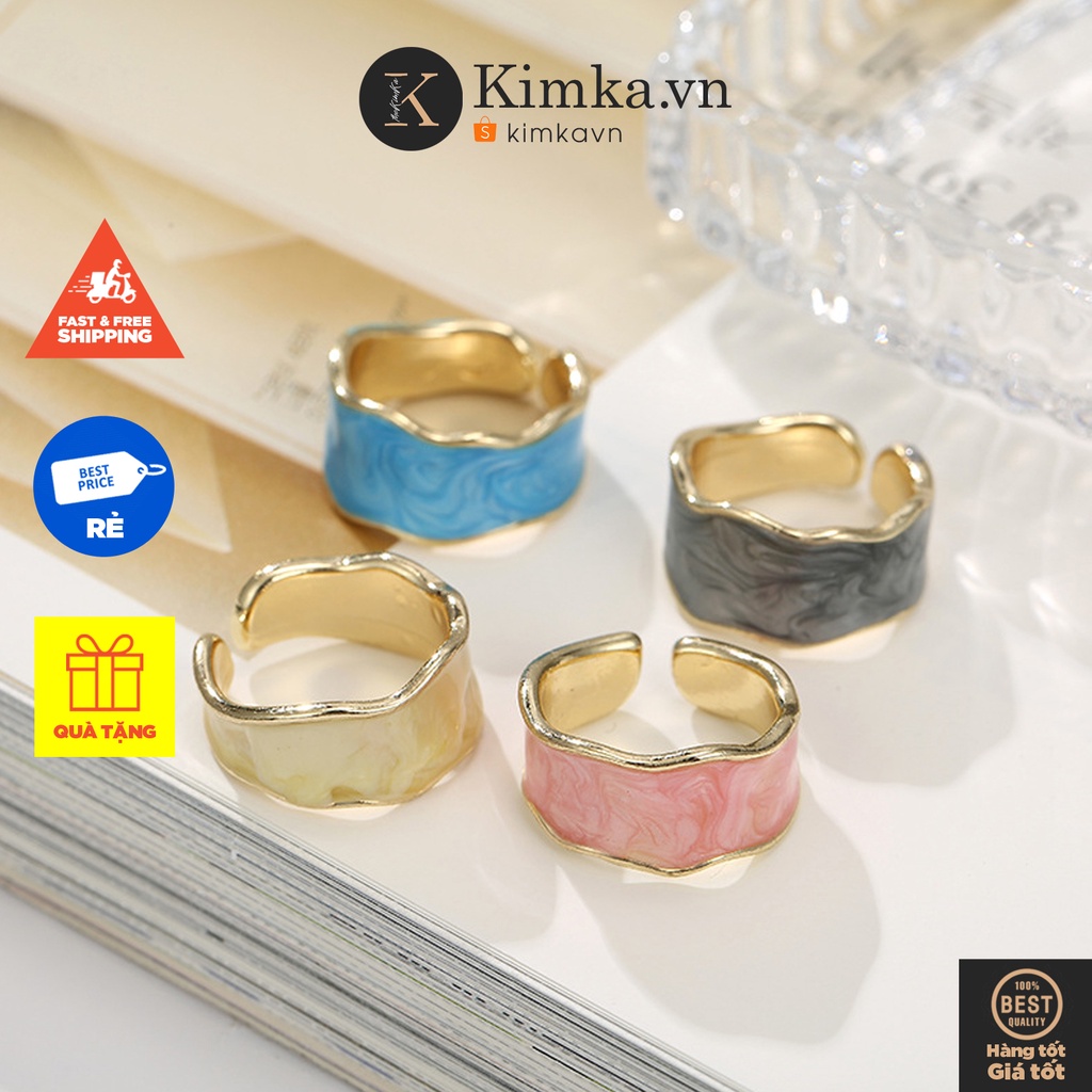 (0249) Nhẫn Đeo Tay Vân Đá Bản To Nhiều Màu Phong Cách Xu Hướng