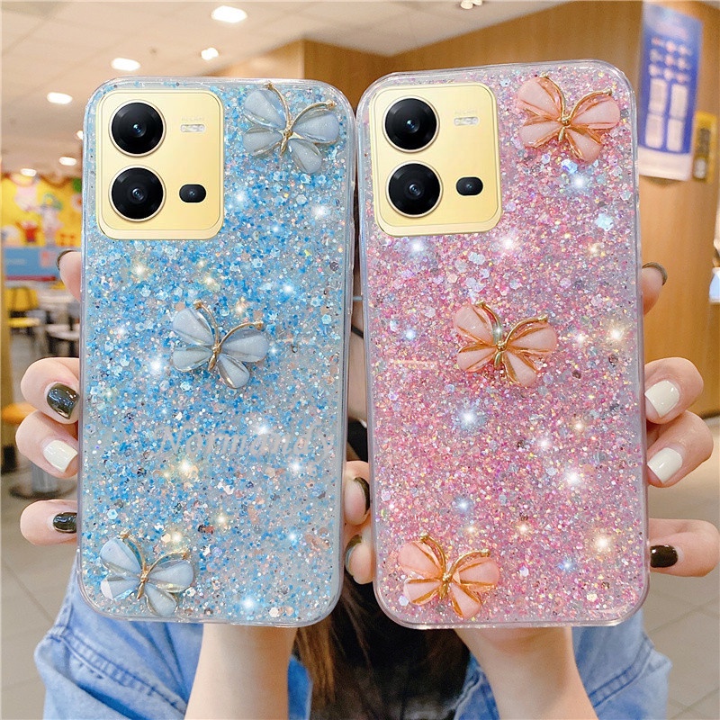 Ốp Điện Thoại Silicon Mềm Trong Suốt Hình Bướm 3D Cho VIVO V25 Pro V25e Y35 Y22 Y22S Y16 4G 5G 2022