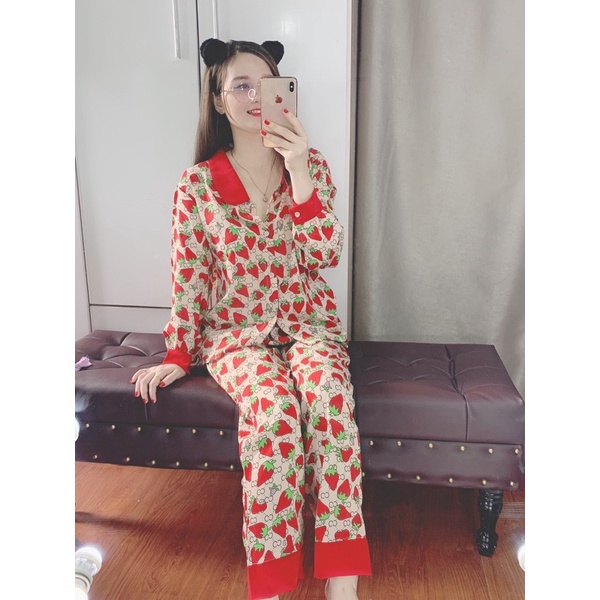 Bộ dâu pijama cổ Sen chất mango cao cấp