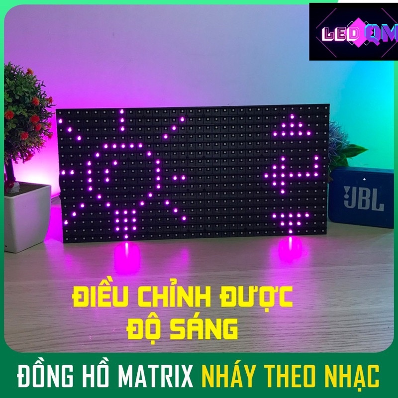 Đồng Hồ LED MATRIX nháy theo nhạc Fullcolor - Clock Music - báo thời gian nhiệt độ chạy icon