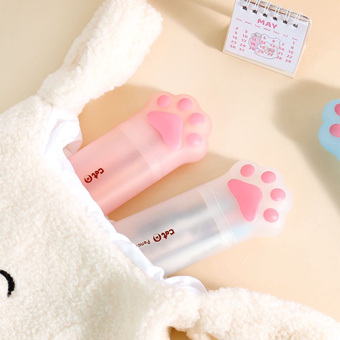 Hộp Đựng Bút Bằng Nhựa Sức Chứa Lớn Hình Dấu Chân Mèo Dễ Thương Cho Học Sinh