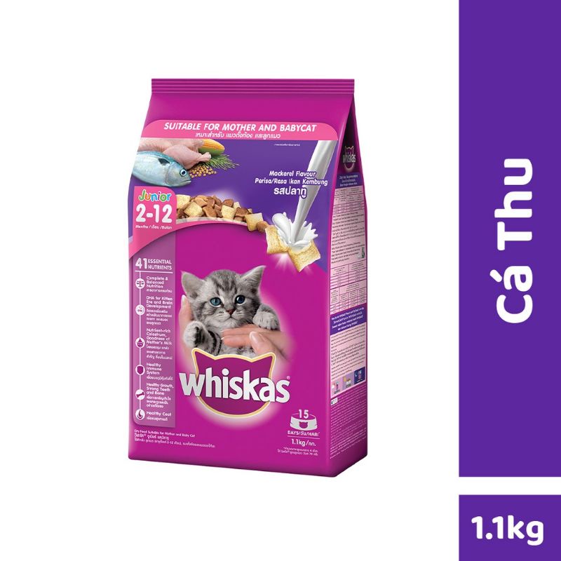 Thức ăn mèo con junior whiskas gói 1.1kg