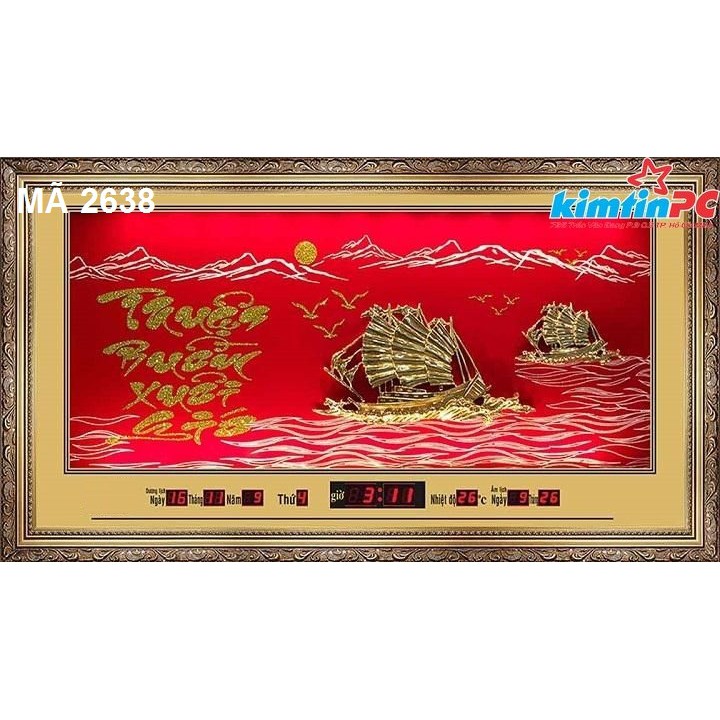 Lịch vạn niên - Đồng hồ - Tranh đá xi vàng – Khổ 50x90cm - mã 2638