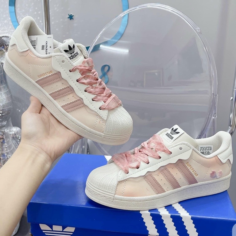 Giày thể thao adidas superstar kem trắng, giầy adidas sò 3 sọc màu xanh kem bản SC nam nữ hot trend FullBoxBill