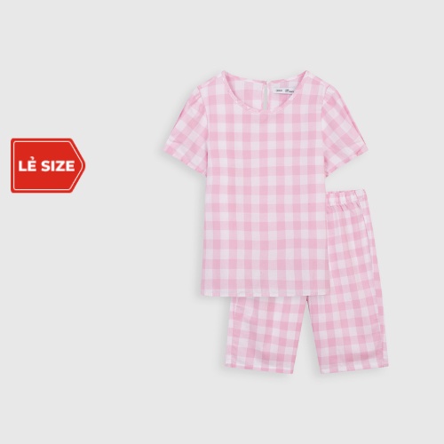 Bộ quần áo mặc nhà bé gái họa tiết kẻ CANIFA - 1LS21S014