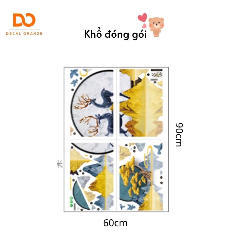 Decal dán tường 3D sơn thủy hươu trang trí phòng ngủ phòng khách phòng làm việc