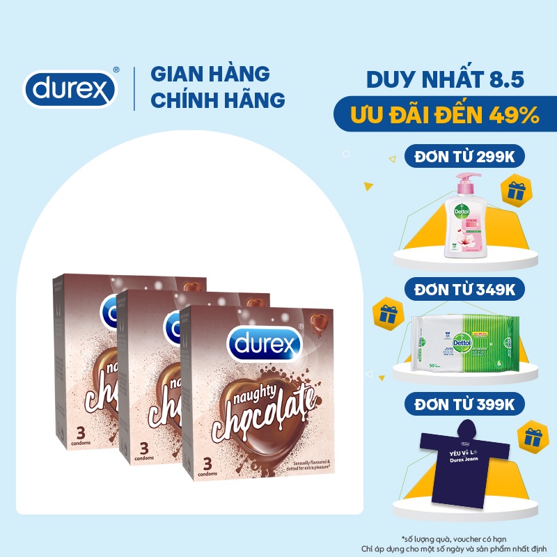 Bộ 3 Bao cao su Durex Naughty Chocolate (3 bao/hộp)