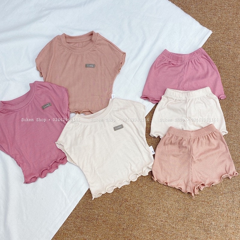 Bộ cộc tay cánh dơi cuốn bèo bé gái cookie thời trang bé gái mùa hè 2022