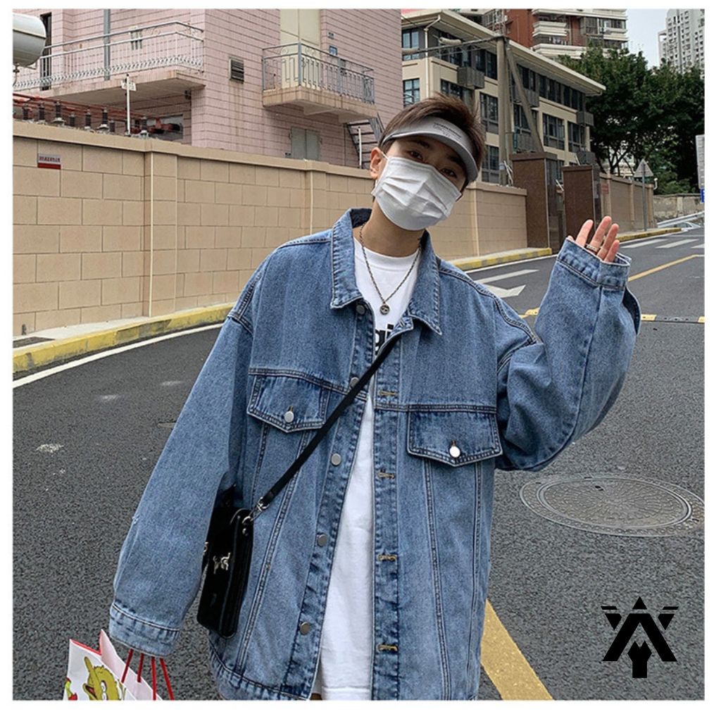 Áo Khoác Jean Nam Anyoung Áo Khoác Nam Chất Jean Bò Form Rộng Dáng Unisex Chuẩn Form Hàn Quốc Không Phai Màu  Ab01