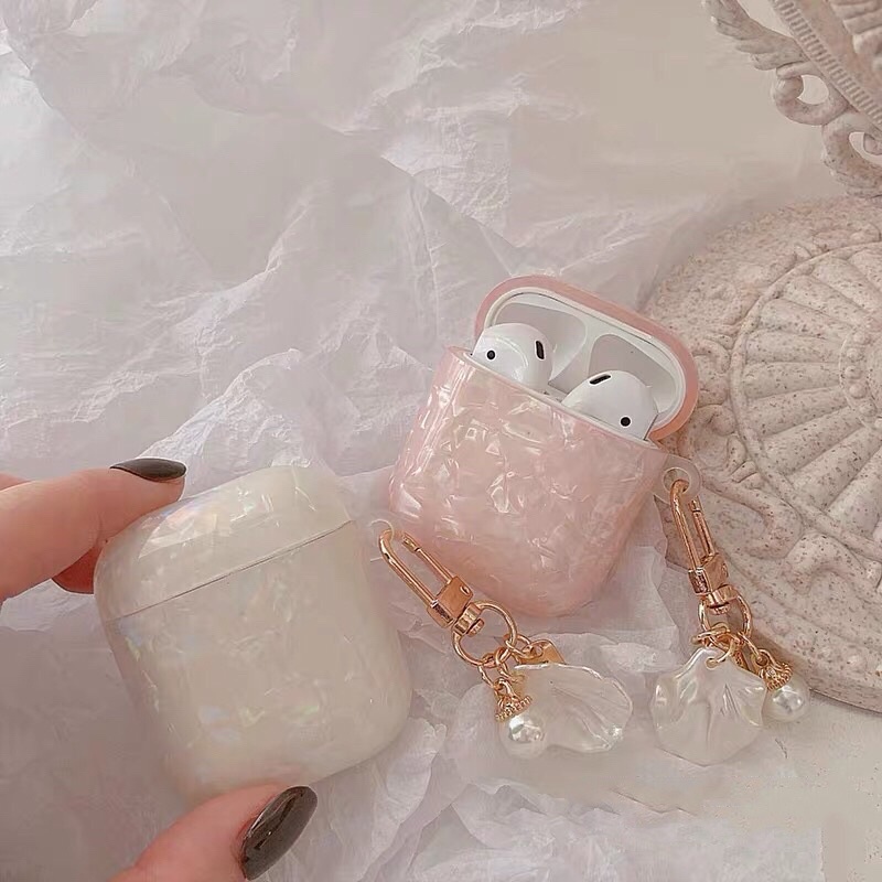 Case Airpods 1/2 /Pro Vỏ Ốp Tai Nghe Hình Ánh Xà Cừ Trăng Và Hồng Kèm Móc Khoá Xinh - Mr.Case AirPods