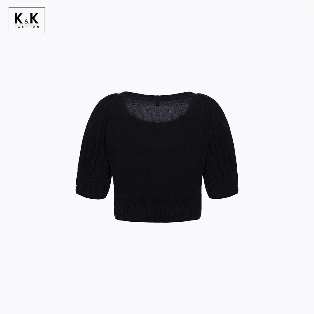 Áo Croptop Tay Phồng K&amp;K Fashion ASM06-10 Màu Đen Chất Liệu Lụa