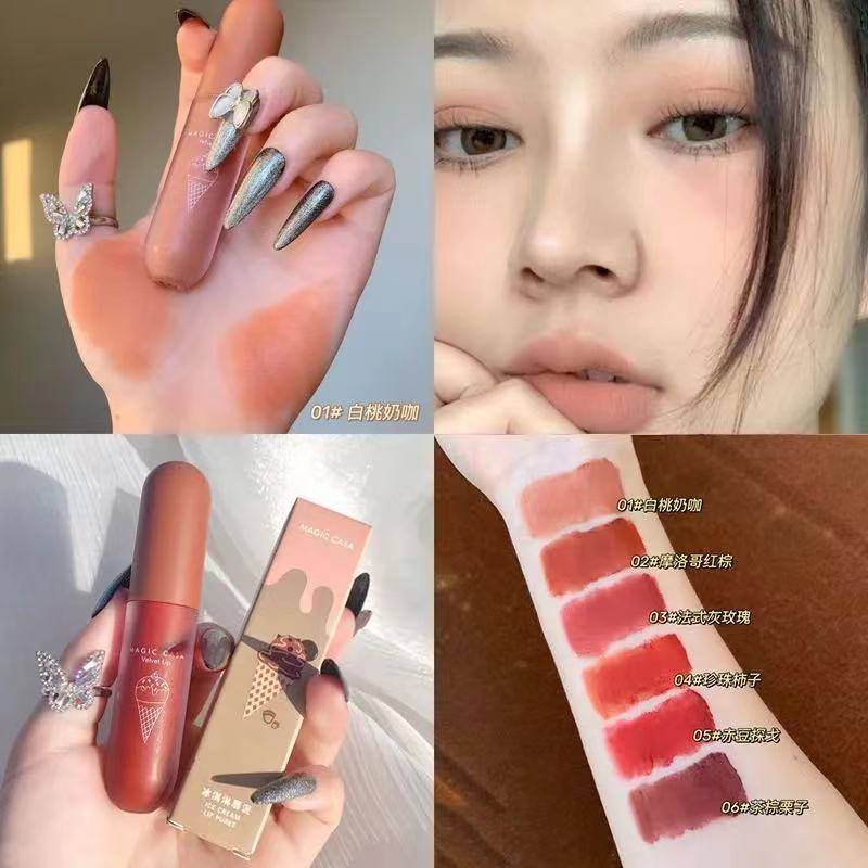 [Hàng mới về] Son kem trang điểm dưỡng ẩm lâu trôi chống thấm nước thiết kế họa tiết que kem đáng yêu