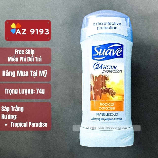 [Hàng Mỹ] Lăn Khử Mùi Nữ SUAVE, 74g, Dạng Sáp - Ngăn Mùi Cơ Thể Suốt 24h, Hương Thơm Tự Nhiên, Khô Thoáng - Az 9193