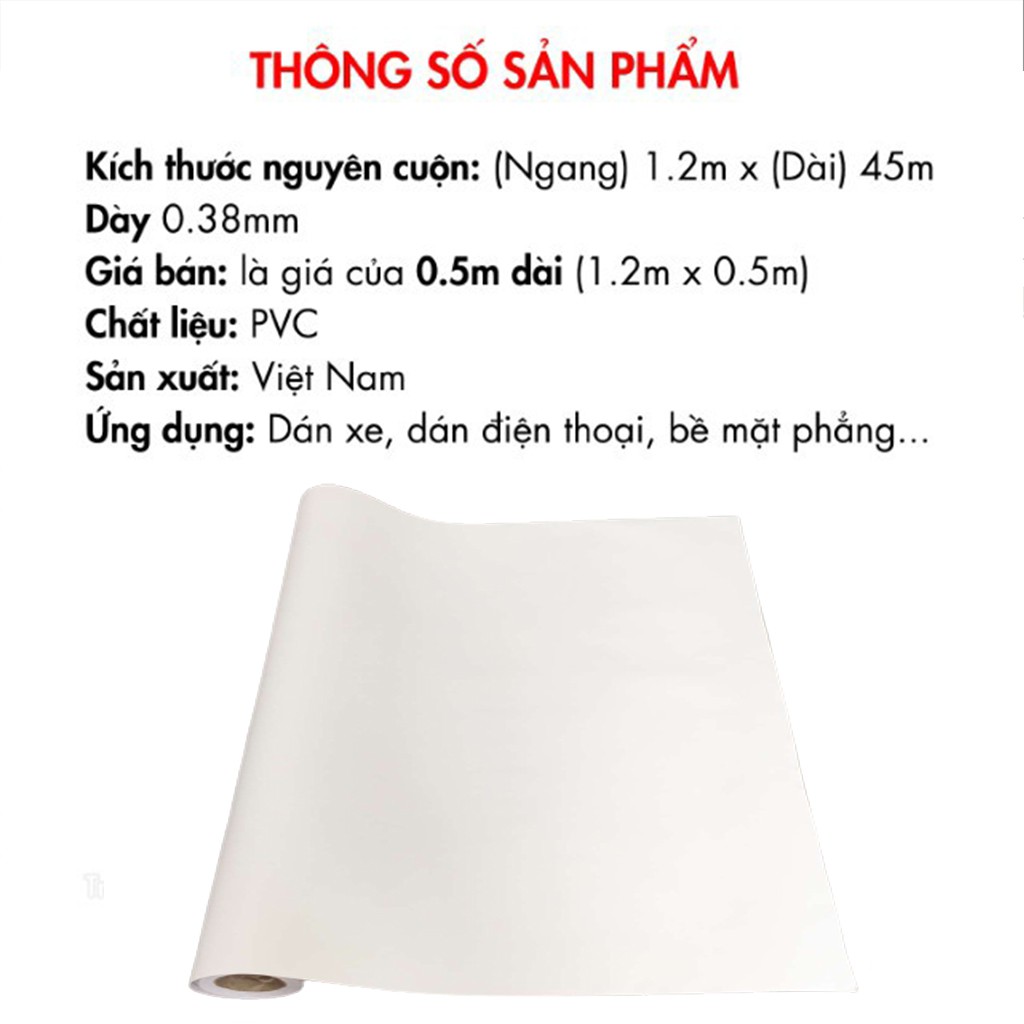 Decal trắng nhám dán xe điên thoại , giấy dán tường trắng nhám sần khổ 1.2m