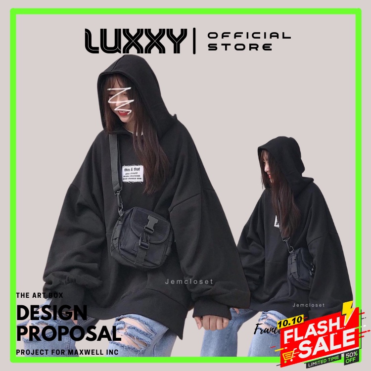 Áo hoodie unisex Unisex Luxxy dưới 75kg - thêu logo thêu This &amp; that
