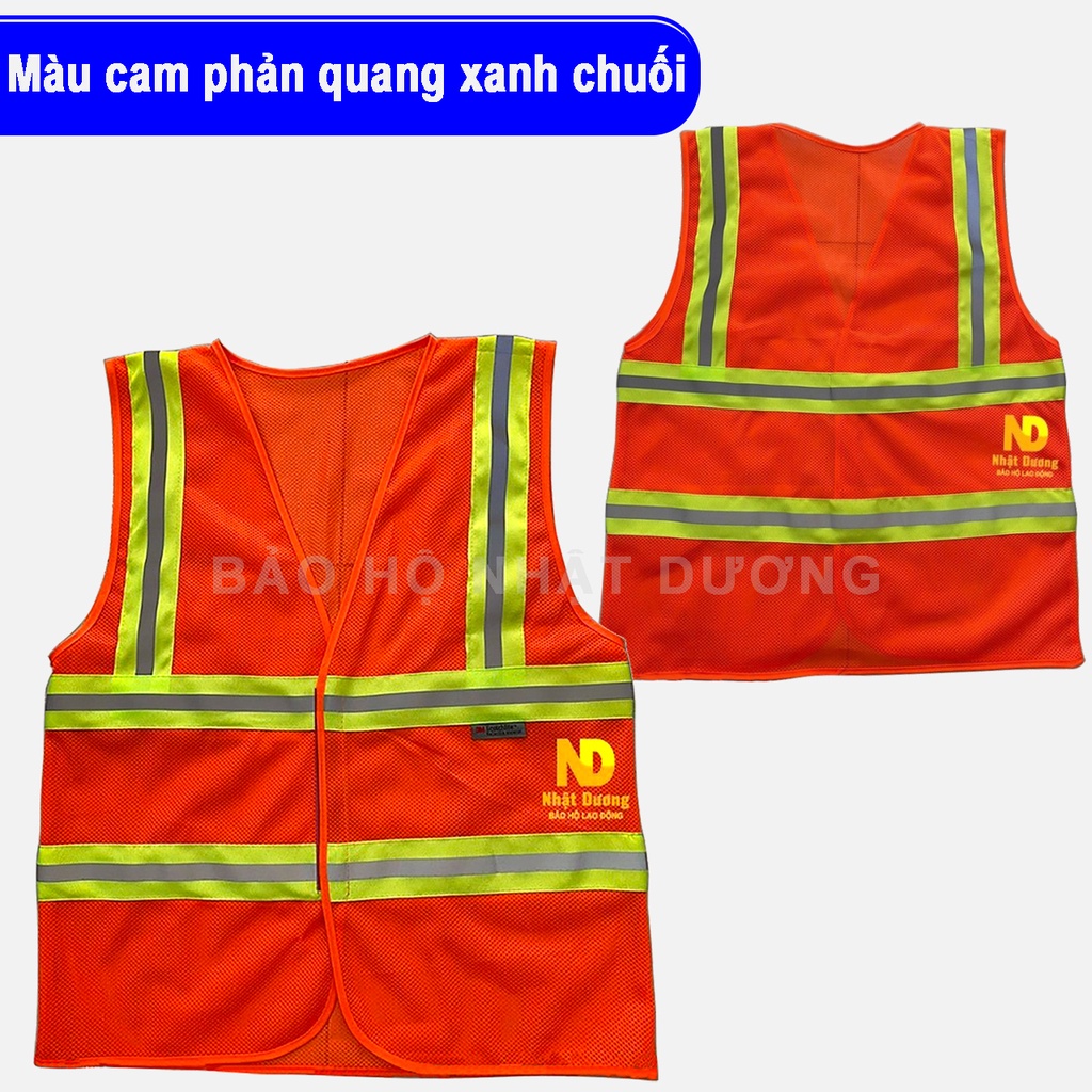 Áo phản quang nam Nhật Dương dùng trong lao động đi phượt màu cam xanh xám, Áo bảo hộ lao động có nhận in logo