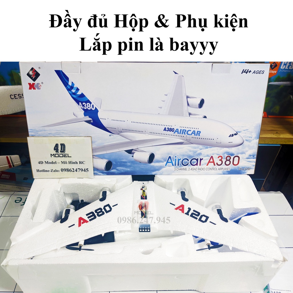 Máy Bay Điều Khiển 3 kênh Airbus A380 . Size 48*51*18cm. Pin 15 phút. Có mạch cân bằng, lái siêu dễ