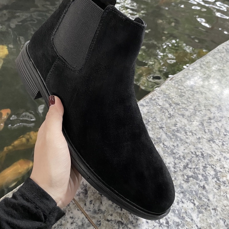 Giày nam chelsea boot da bò thật cao cổ TEFOSS HN601 đen thời trang size 38-44- Mũi tròn da lộn,đế khâu