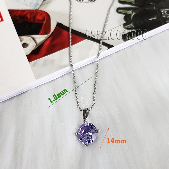 Dây chuyền mặt đá xoàn tím 14mm