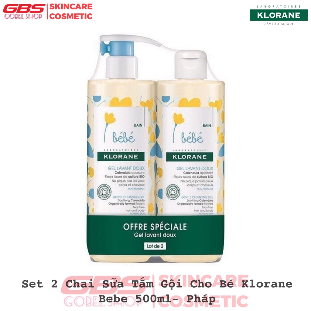 Set 2 Chai Sữa Tắm Gội Cho Bé Klorane Bebe Gel Lavant Doux 2 Chai 500ml