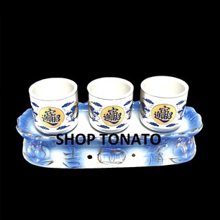 CHUNG BỘ 3 LY THỜ CÚNG RỒNG XANH CHIÊU TÀI TẤN BỬU THẲNG XANH CAO 7CM