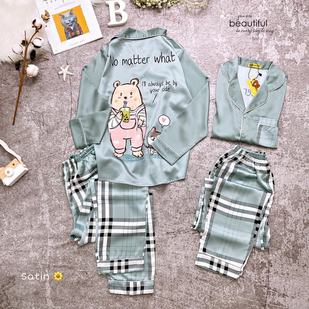 Đồ Bộ Pijama Satin Cao Cấp Tay Dài Quần Dài &lt;60Kg