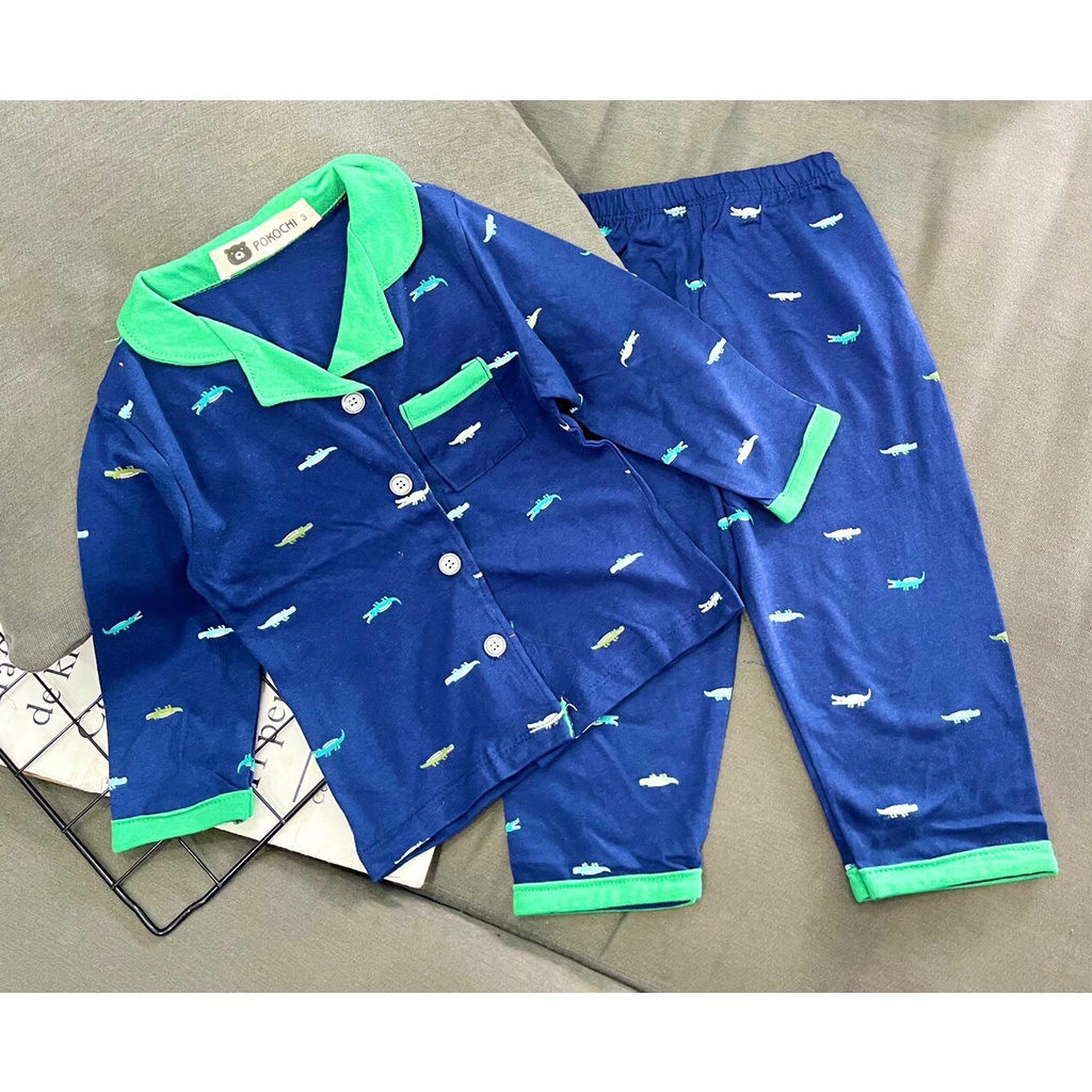 Bộ Đồ Ngủ Pijama Cho Bé Trai 9-21 Kg Set Quần Áo Dài Pizama Trẻ Em Cotton Dày Dặn In Hình Ô Tô Khủng Long Homie Kids